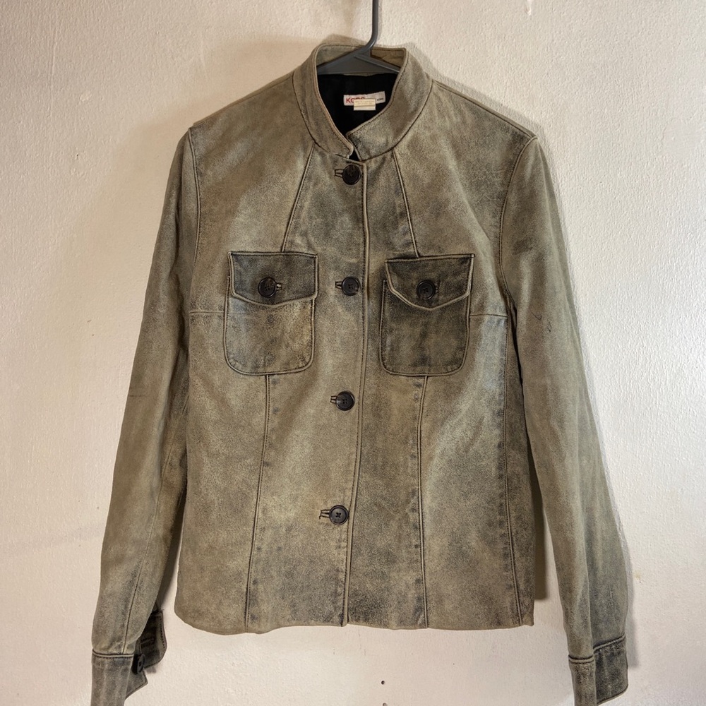 Michael Kors Bergdorf Goodman Distressed Gray Leather Jacket size small